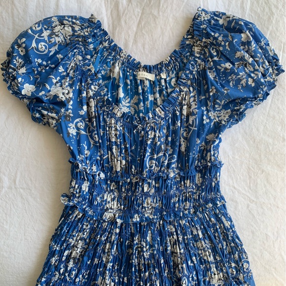 Doen Leanne Cotton Shirred Smocked Midi Maxi Dress Jardins De La Fontaine Blue - Picture 8 of 12
